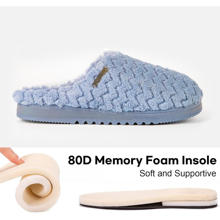 Тапочки жіночі LongBay з меморі-піною та плюшем, антиковзкі (38/39 EU, блакитні)