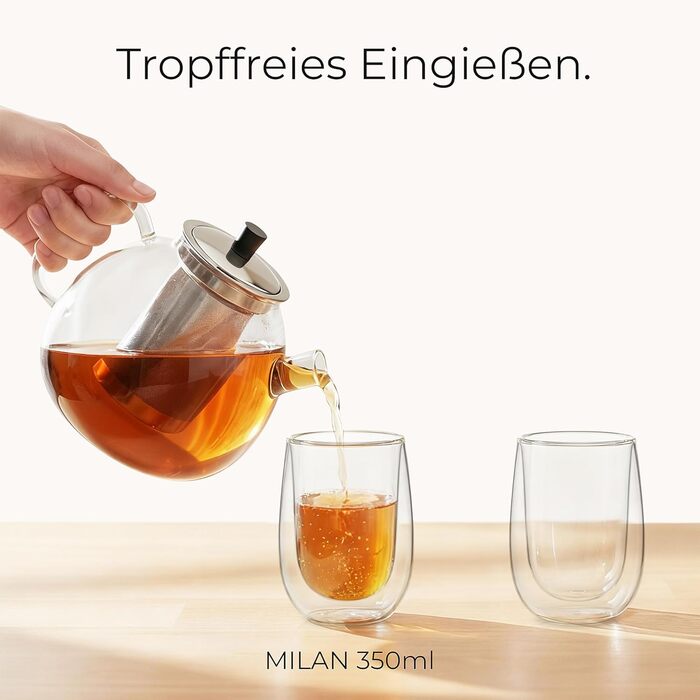 Скляний чайник Teekanne з підставкою-підігрівачем та ситом з нержавіючої сталі, боросилікатне скло, 1.5 л, для листового та трав'яного чаю