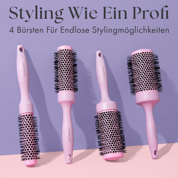 Набір біо-круглих щіток для волосся Lily England | Екологічний набір для сушіння феном | Рожевий колір