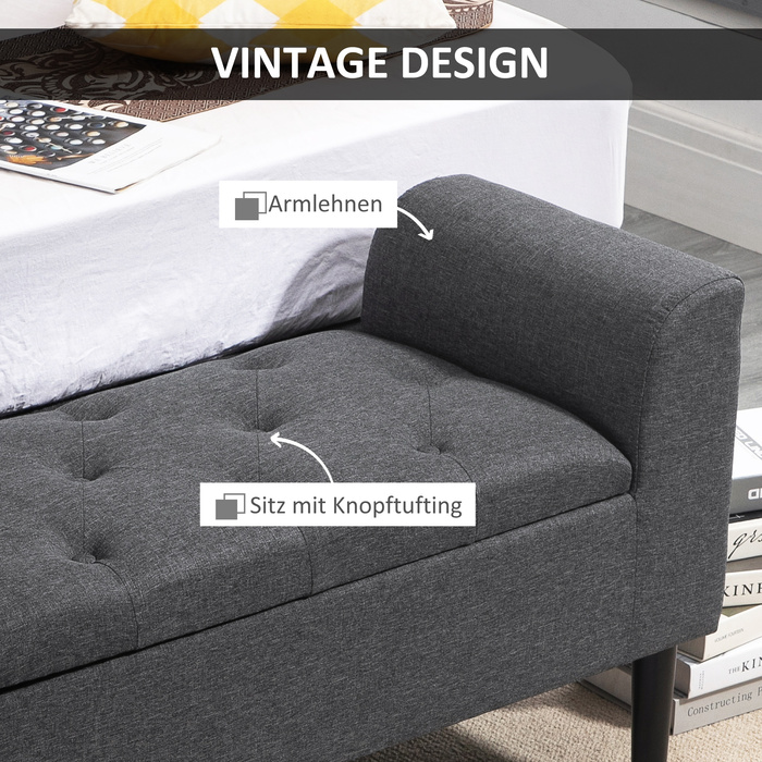 HOMCOM Storage Bench with Cushion, Ottoman, Storage Stool, Chest Seat, Load Capacity up to 130 kg, Linen-Touch Dark Grey, 116 x 44 x 58 cm for Entryway & Living Room