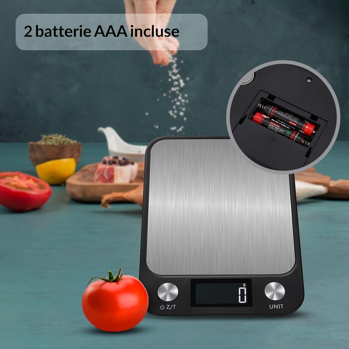 Кухонні ваги LEVADA PLUS - цифрові, 15 кг, з LCD-дисплеєм, з нержавіючої сталі, висока точність, компактні, чорні