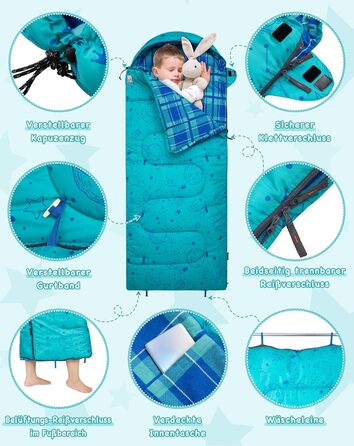 KingCamp Kids Sleeping Bag - Winter Warmth, 3-4 Season Comfort for Camping & Trekking - 170x70cm, 7°C Rating