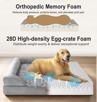 Gimars 9.5 inch Orthopedic Dog Bed for Extra Large Dogs, XL Dog Bed with Bolster & 28D Egg Crate Mattress, Waterproof Cover, Washable Plush Cover, Dog Sofa for Arthritic Dogs - half round (Rectangular, (9.5 inch Mattress) L 104 x W 81 x H 18 cm)