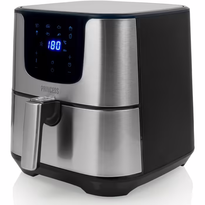Princess Hot Air Fryer XXL with 5.5 Liter – 62.2% less energy consumption – Digital Airfryer Deluxe – 8 programs – Stainless steel – Oil-free – Aerofryer 182060, Silver STANDARD DESIGN 5.5L