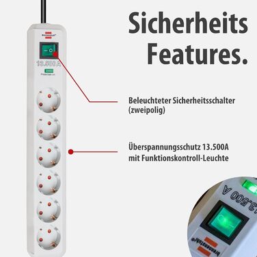 Бренненштуль Eco-Line Розподільний блок 6 розеток з захистом від перенапруги (сірий)
