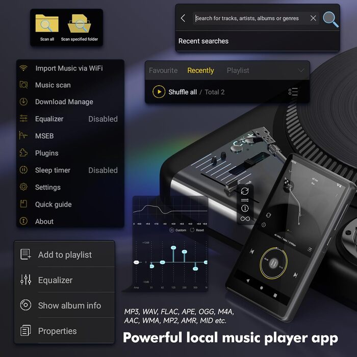 MP3 плеєр 163GB з Bluetooth, Spotify, WiFi, сенсорним екраном 4.5