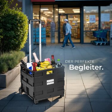 Складаний візок для покупок Tectake Shopping Trolley, сумка-шопер на колесах для продуктів та кемпінгу, чорний (45,75 л)