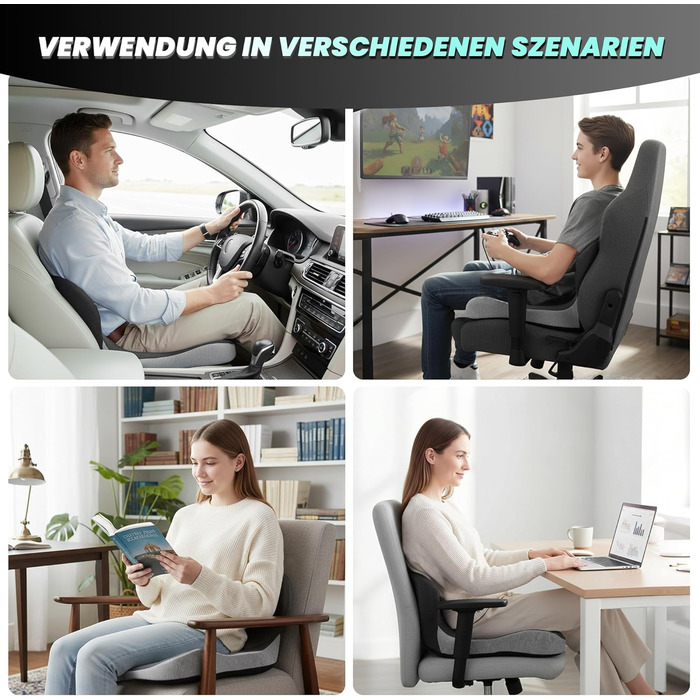 Ортопедична подушка для сидіння Urban Deco з підспинником, ергономічна подушка для спини з Memory Foam, для офісного крісла, автокрісла, інвалідного візка, чорно-сіра, 1 шт.