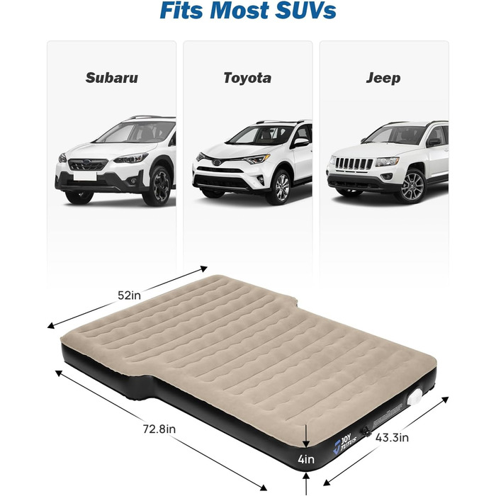Автоматичний матрац для авто JOYTUTUS, повітряний матрац для SUV з насосом, універсальне автоліжко з 2 подушками для багажника, подорожей/кемпінгу/дому/відпочинку (вбудований насос)