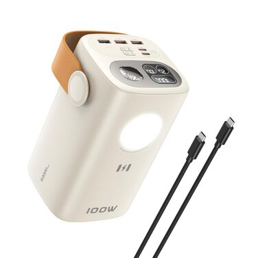 Power Bank Selore&S 60000mAh 100W з 5 портами USB-C для iPhone, Samsung, MacBook, iPad та інших пристроїв (Великий, Абрикосовий)