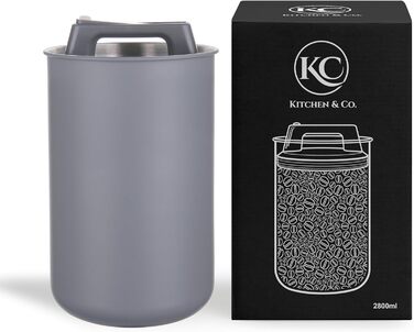 Контейнер для кави KC Kitchen & Co. 1 кг, нержавіюча сталь, вакуумний клапан, сірий матовий (2800 мл)