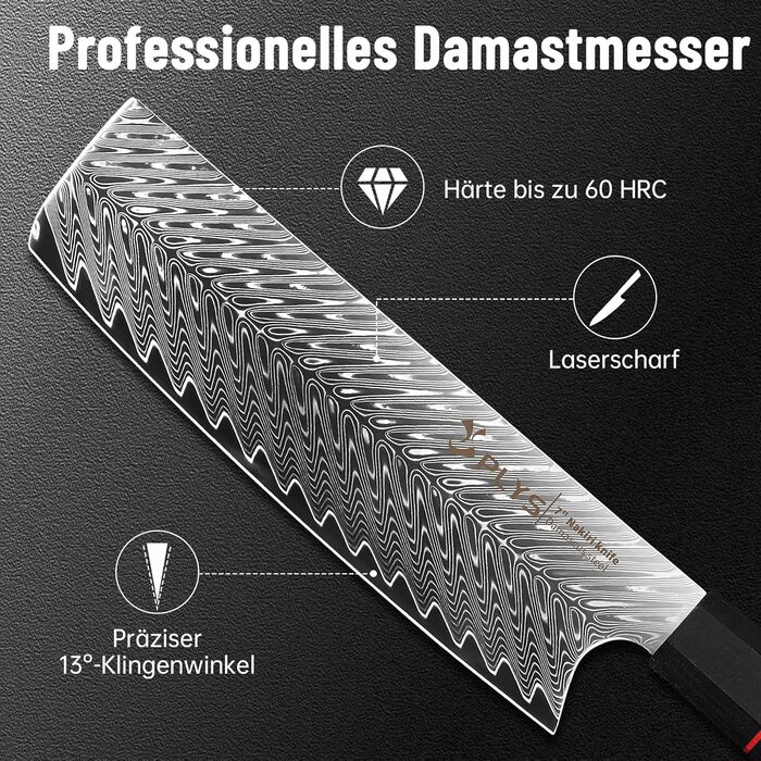 Ніж кухонний японський Kiritsuke Damast Plys 20 см, сталь VG10, 67 шарів, рукоятка G10, подарункова коробка