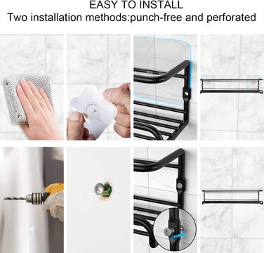 Настінна полиця для спецій, 4 шт. Організатор для спецій без свердління, металевий підвісний тримач для спецій з 8 самоклеючими та гвинтовими кріпленнями, для кухонної шафи/комори, чорний