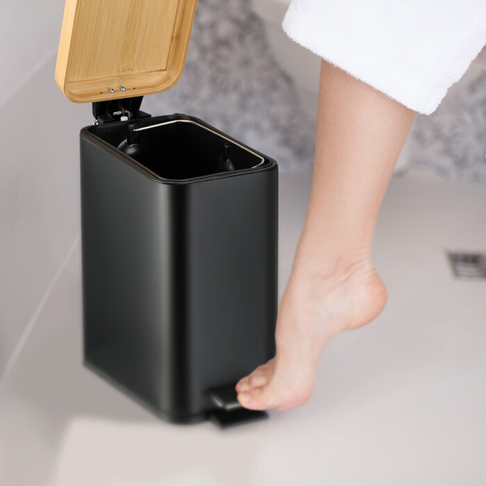 Relaxdays Waste Bin 5 l with Bamboo Lid