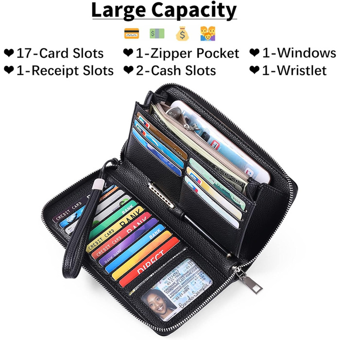 GAEKEAO Women's Wallet, Large Capacity Leather Women's Wallet Zipper Clutch with RFID Blocking and Multiple [Card/Cash] Slots