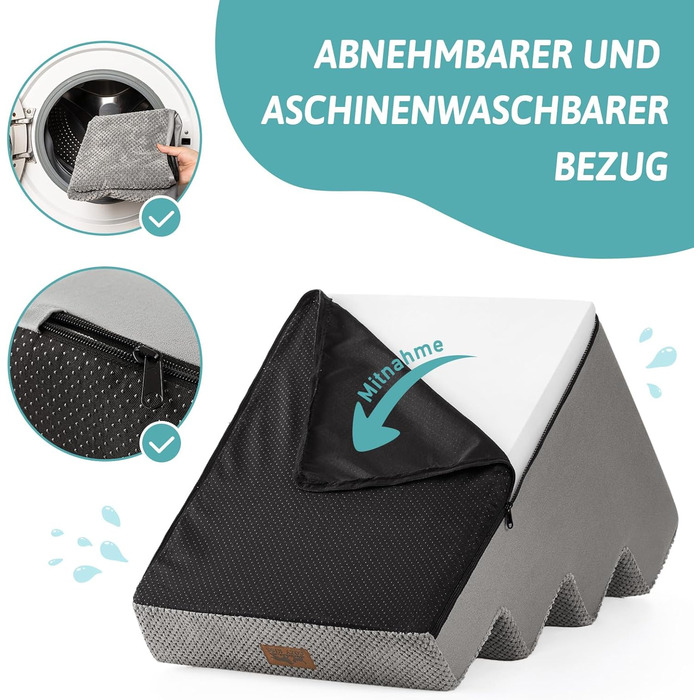 Сходинка для собак COZY KISS, 5 сходинок, 60 см, сіра. Підходить для маленьких собак та котів, знімний чохол, 60x45x45 см