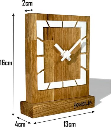 FLEXISTYLE Modern Stand Clock Small Made of Oak Wood Living Room Bathroom, Schwarz/Oak, Black (Style 8)