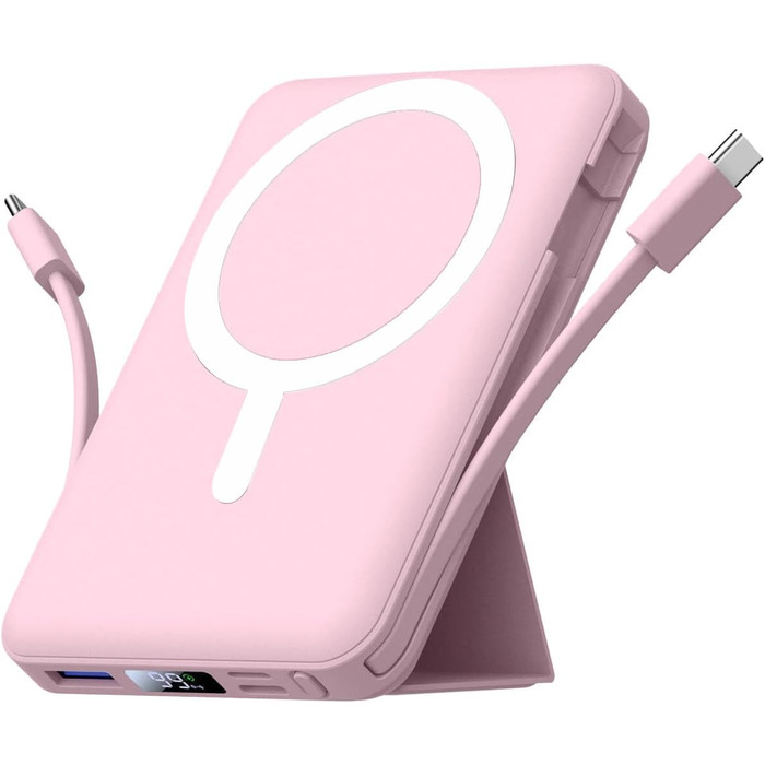 Power Bank Azmuth для iPhone з MagSafe, 10000mAh, бездротова зарядка, LED дисплей, білий (рожевий)