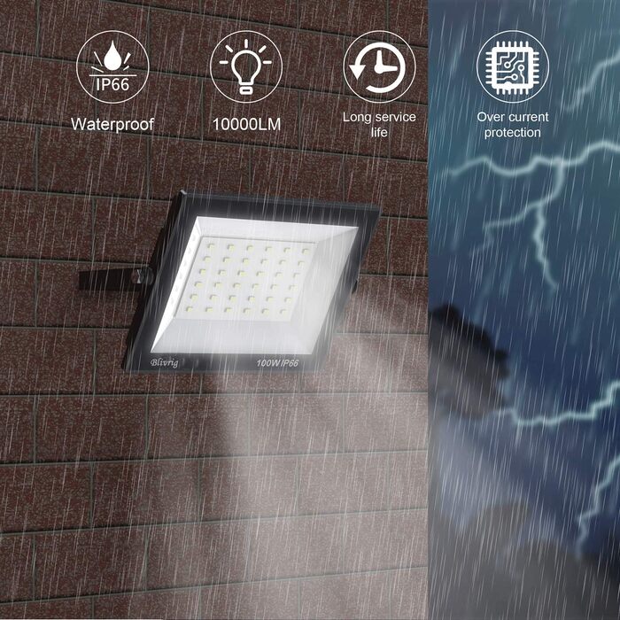 Bright LED Floodlight Outdoor 100W Warm White, Outdoor Floodlight, Super Bright 10000LM Floodlight, Outdoor Spotlight IP66 Waterproof, 3000K Outdoor Spotlight, Warm Floodlight for Garden, Garage, Yard (Warm White, 100W)