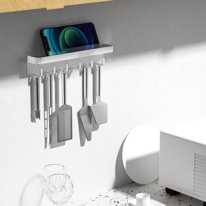 Ключниця Newaner з полицею та 6 гачками, біла. Органайзер для ключів без свердління, настінний, для дому та кухні