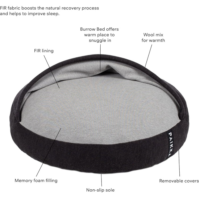 Ліжко для собак PAIKKA Recovery Burrow Grey, 60 см