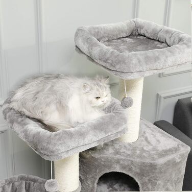 Котячий будиночок MSmask Kratzbaum XXL: стабільний, з сизалевими стовпчиками, 2 оглядові платформи (сірий/білий сизаль)