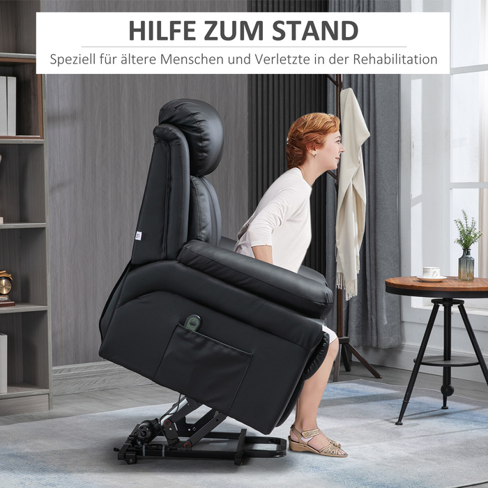 HOMCOM Electric Recliner with Lift Assist, Reclining TV Chair with Remote Control, Faux Leather Black for Comfortable Seating