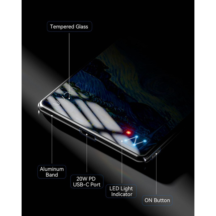 Power Bank MagSafe Ultra Slim 5000mAh, 6.9mm, PD20W - для iPhone, захисне скло Multicolor