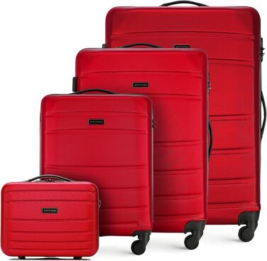 ЧемоданWITTCHEN Globe Line: Ручна поклажа, Trolley з ABS, 4 колеса, кодовий замок, телескопічна ручка, розмір S, підходить для Lufthansa/Eurowings/Ryanair/Condor/Discover Airlines (Набір з 4 шт., Червоний)