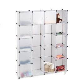 Relaxdays Clothes Rack System with 2 Clothes Rails, Wardrobe with 14 Compartments, Plastic Shelf System (Transparent)