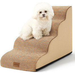 Сходинки для собак маленьких порід 50 см, для ліжка, з високощільним губчатим наповнювачем, 4 сходинки, знімний та миючий чохол, неслизьке покриття, 40x72x50 см, світло-коричневий колір