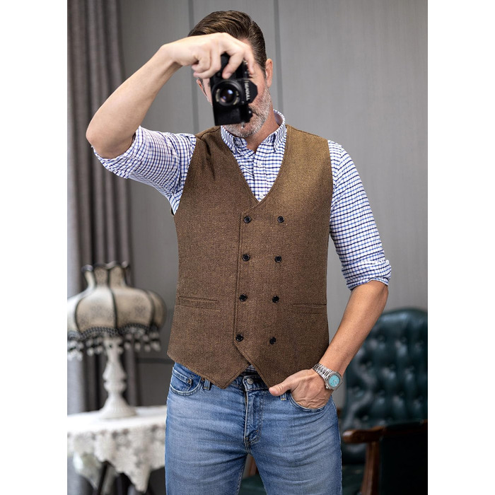 Костюм-двійка чоловічий вінтажний Solovedress: жилет та костюмний піджак з вовни твіду, сірий, для весілля та наречених