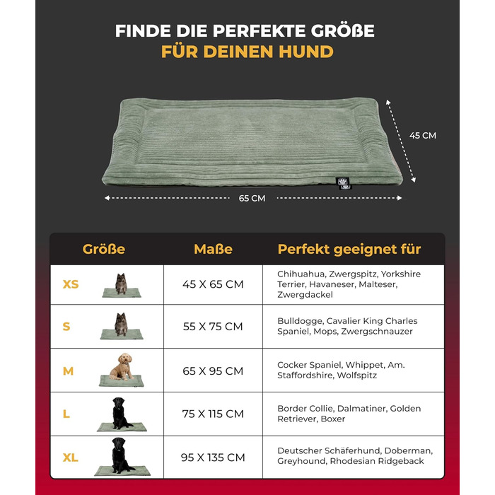 Килимок для собак HS-Hundebett® з флісу, XS (45x65 см) – двосторонній, миючий, теплий, комфортний, зелений, Made in Germany