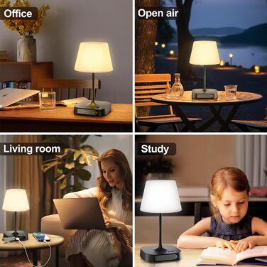 LED лампа настільна акумуляторна Anordsem бездротова: торшери з сенсорним керуванням та USB A+C - маленька настільна лампа для дитячої кімнати, нічник, подарунок, чорний