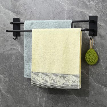 Тримач для рушників Vista без свердління, подвійний, 43.5 см, нержавіюча сталь, рушник-перекладина для ванної кімнати, самоклеючий, для ванної/кухні (60 см, чорний)