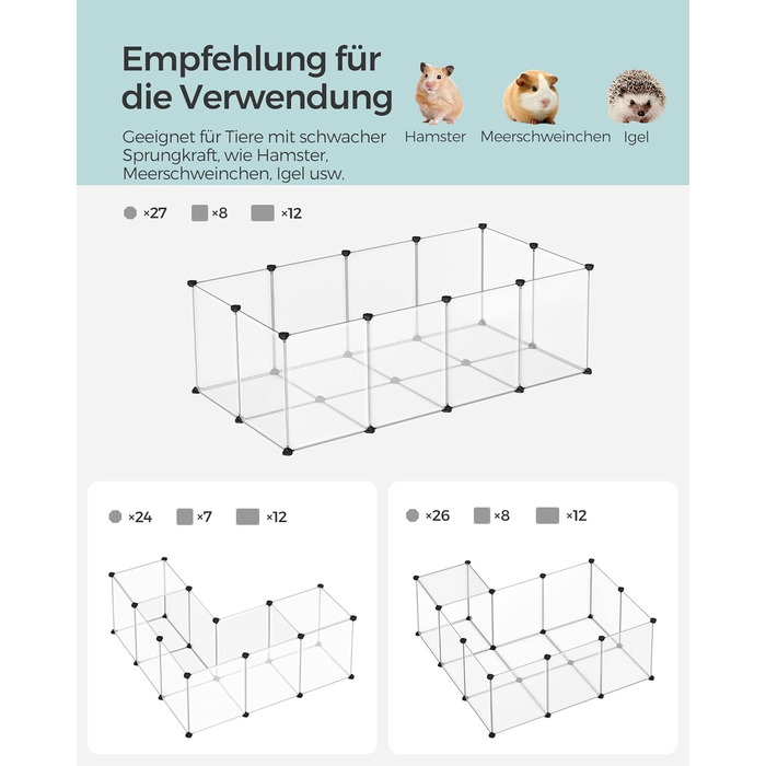 Клітка для гризунів SONGMICS Freigehege з піддоном, 143 x 73 x 46 см, біла (LPC02W M)