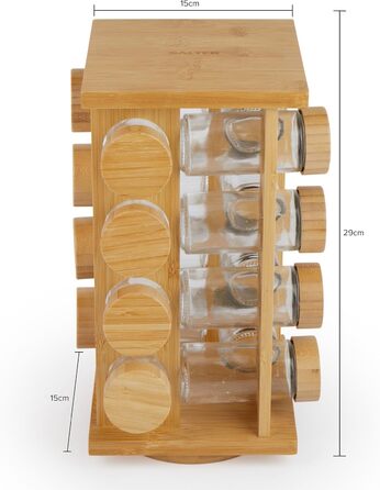 Спецівник Salter Bambus BW12777EU7 з бамбука – обертовий, 16 баночок, кришки, для зберігання спецій