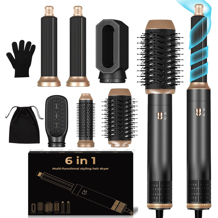 Фен-щітка 5-в-1 Airstyler Pro 1000W з регулюванням напрямку повітря, іонізація, для створення об'єму, локонів та укладки волосся (сірий)