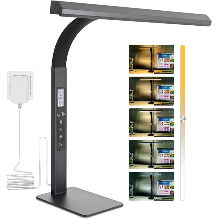 LED лампа настільна диммируемая 12W для офісу, дому та навчання, захист очей, світло дня, гнушийна шийка, 5 кольорів, плавне регулювання яскравості