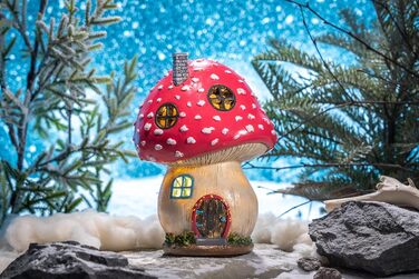 TERESA'S COLLECTIONS Outdoor Garden Decor Fairy House Garden Solar Lighting Mushroom Elf House Fairy Garden Solar Garden Lighting Fairy House made of Resin Pink Gifts for Women 19cm