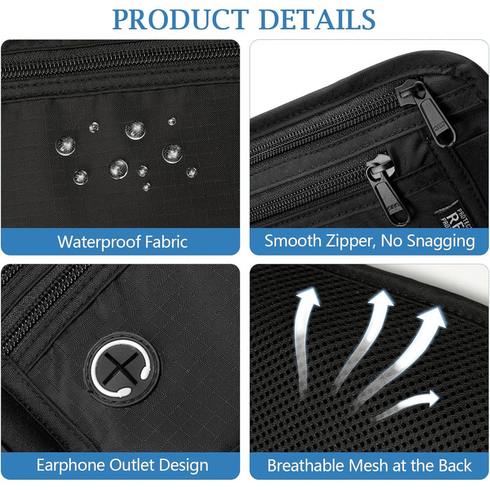 Захисна поясна сумка VINATO з RFID-захистом (сіра/чорна)