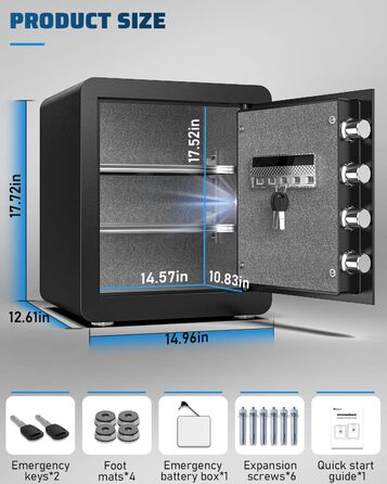 Кейві 2.0 Kub Safe Box: сейф з LCD-сенсорним екраном, двома тривогами, LED-підсвіткою, знімною полицею, для грошей, документів та цінностей (2,0 м³)