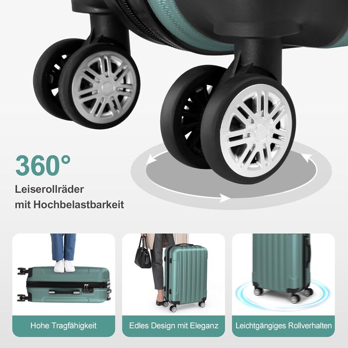 Набір валіз LEADZM 4 шт. з ABS, для подорожей, з телескопічною ручкою, ручна поклажа (Турквіс, смугастий)