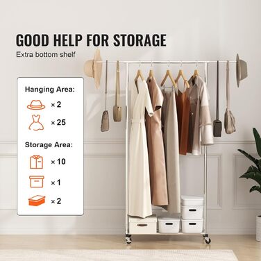 VEVOR Clothes Rack Coat Rack 1 Clothes Rod, Durable Clothes Rack Black 400 x 1010 x 1510 mm Clothes Rack for Bedroom, Laundry Room, Dressing Room, Entrance, etc. (1 Rod, 54.3
