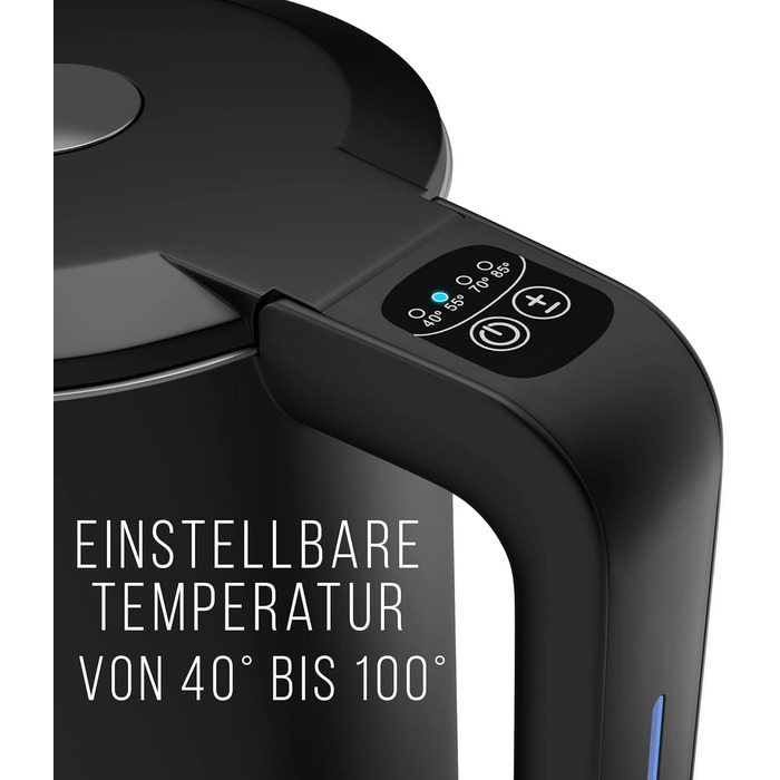 Balter Stainless Steel Electric Kettle with Temperature Control - 40°C to 100°C, Double Wall, BPA Free, 1.7L, 2200W, Quiet, Black