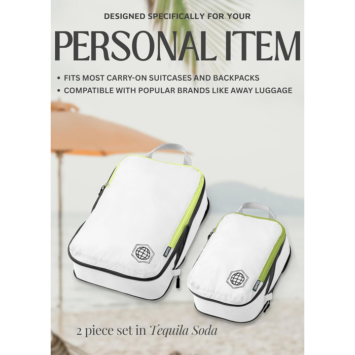 Набір кубиків для пакування TRIPPED: легкі, міцні, з двома блискавками, 2 шт. (білий, зелений)