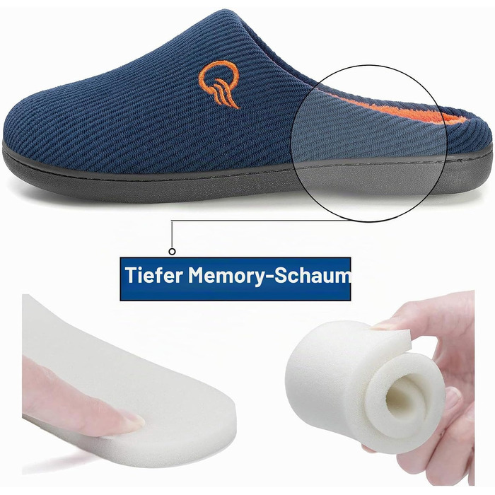 Зимові теплі капці Mishansha унісекс з ефектом пам'яті (Memory Foam) для дому та вулиці, темно-сині, розмір 40/41 EU
