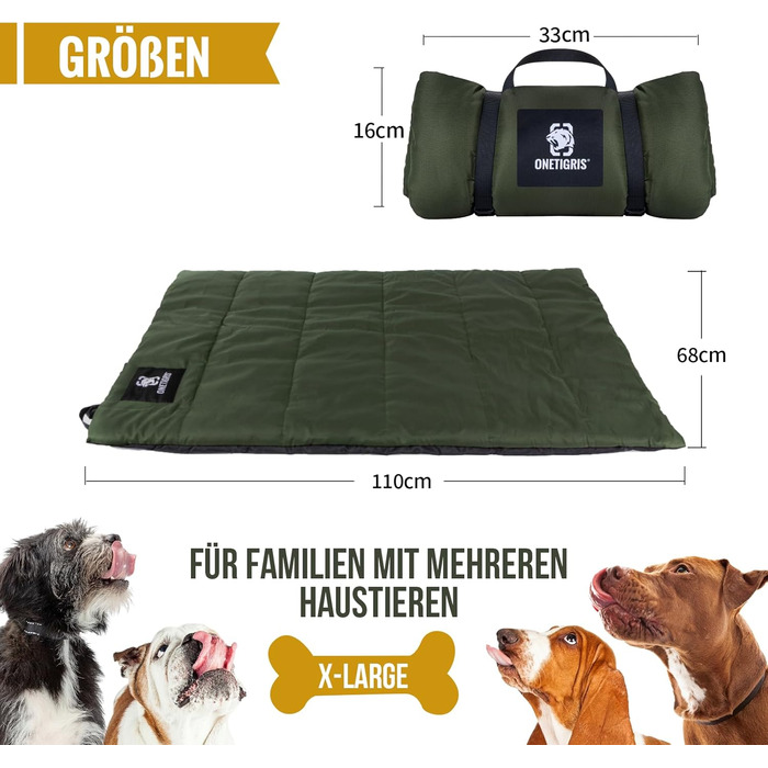 OneTigris Dog Blanket 110 x 68cm Washable, Dog Mat Comfort and Soft Waterproof Dog Bed, Dog Cushion for Travel Camping Outdoor - Olive Drab