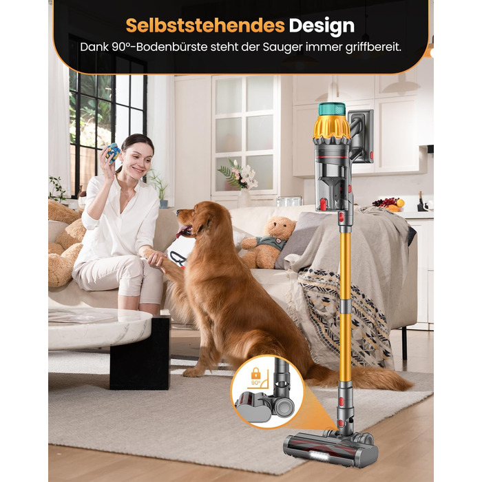 Акумуляторний пилосос SICBCGB 48000Pa/550W/70 хвилин, 2.0L з HD-дисплеєм, антизаплутана щітка, док-станція, самостійна підставка, 11-шарова фільтрація для шерсті тварин та авто, золотий колір