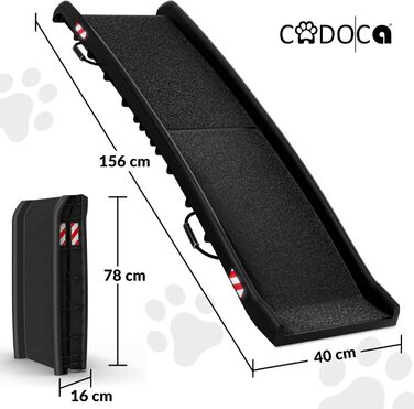 CADOCA® Рампа для собак і котів, складана, до 90 кг, 156x40 см, з ручкою та бугелем, з підставкою для води, антиковзаюча